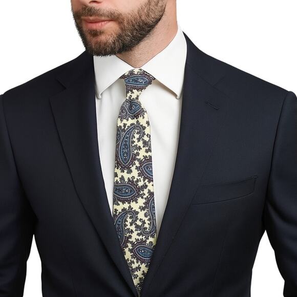 Vintage Christian Dior Neck Tie Yellow & Blue Retro Paisley Silk Tie Designer - Picture 1 of 6